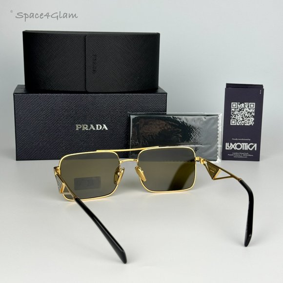 NEW Prada PRA52S 15N01T Matte Gold Brown Rectangle Unisex Sunglasses - Picture 9 of 9